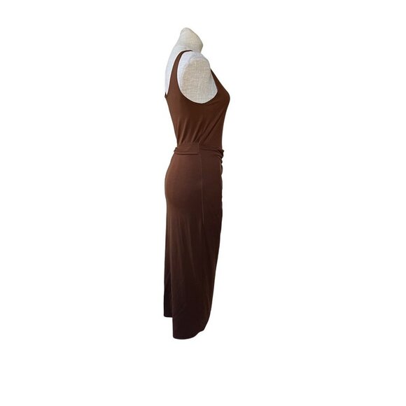Reformation Kaila Dress in Chestnut Slim Wrap Around Midi Bodycon Dress Large - Picture 6 of 12